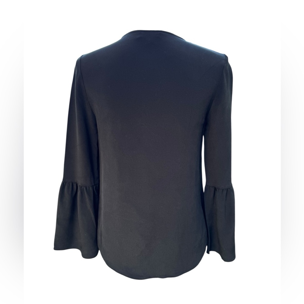 J. Crew Silk Blouse Black 3/4 Sleeve with Keyhole Neckline Women’s Size 0 - Picture 3 of 10